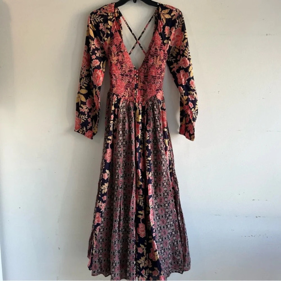 New! Free People a new way Smocked Open Back Maxi Dress Floral nwot 27162 - Picture 6 of 8